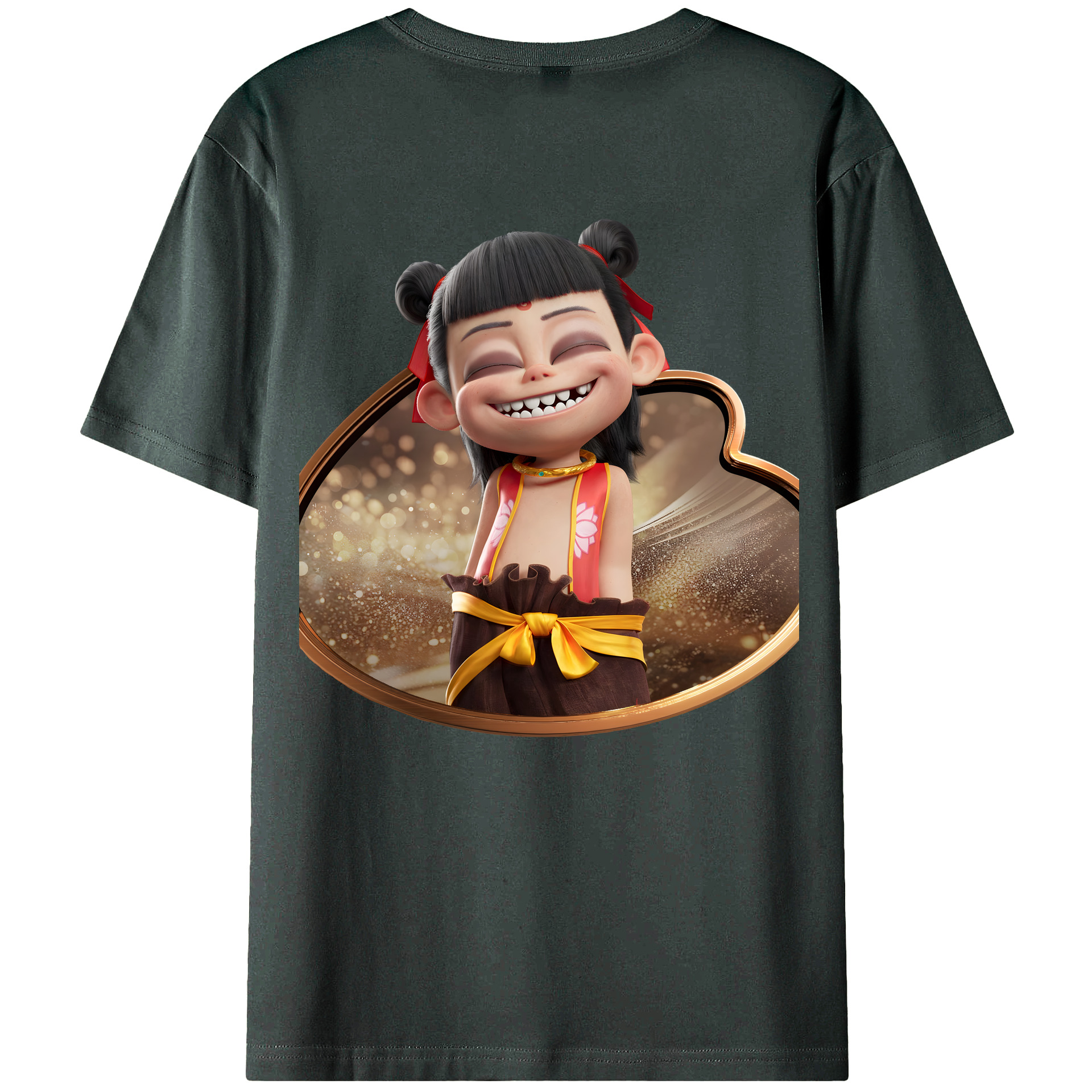（画像用） Ne Zha 2 ナタ 魔童の大暴れ 綿100％ メンズ半袖Tシャツ（バックプリント） 通気性